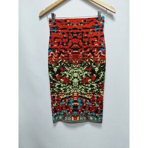 AKIRA CHICAGO Black Multicolor Geometric Knit Slim Pencil Skirt Women Size S
